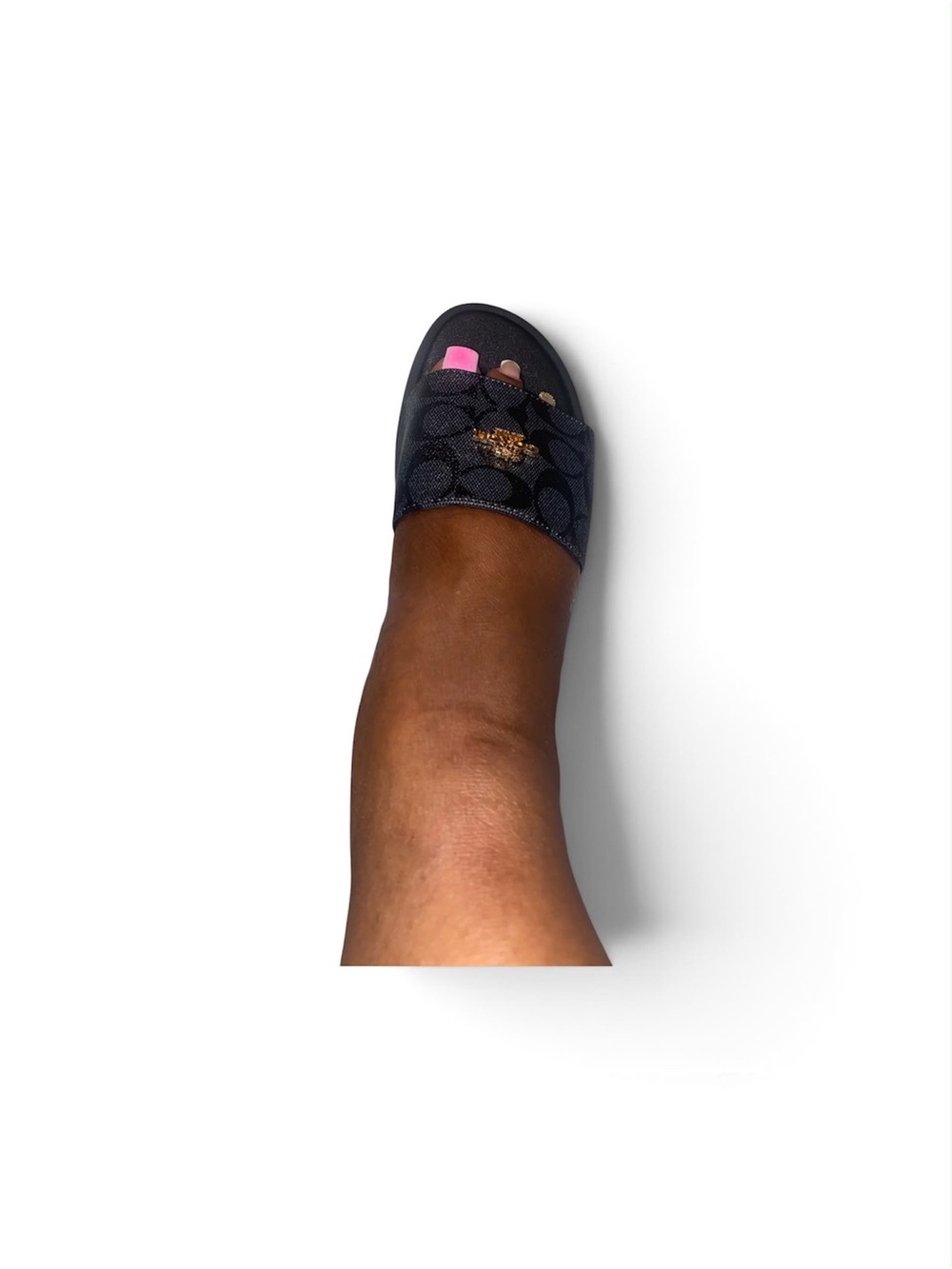 Women's Black Slide Sandals with Patterned Upper